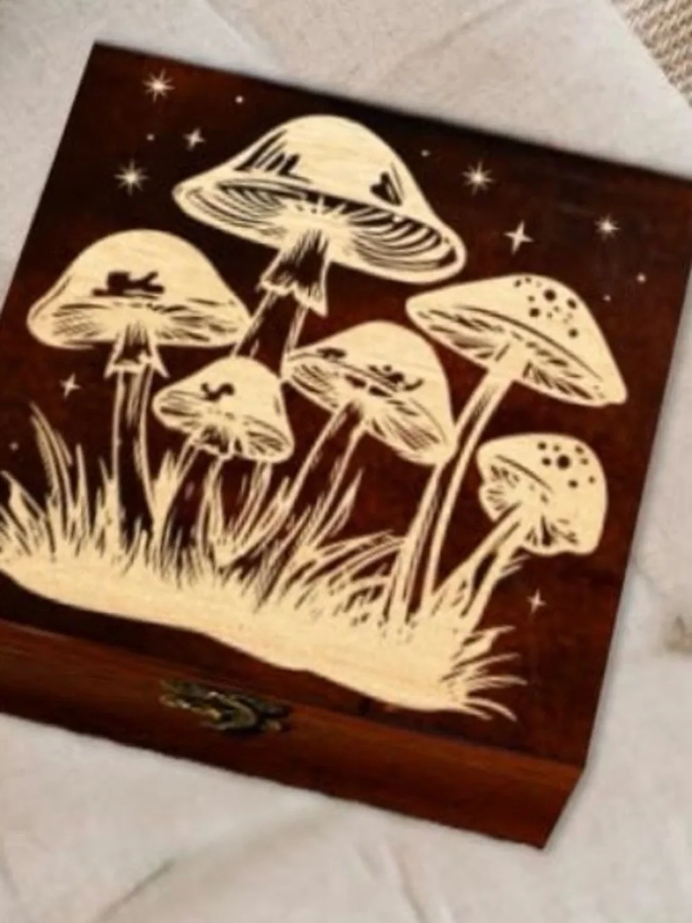 Wooden Keepsake Box with Cream Mushroom Inlay